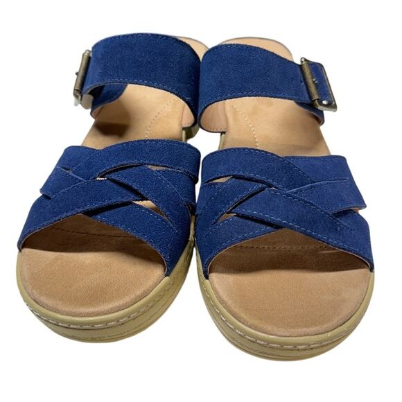 Lands' End Luggage Blue Suede Clara Vlog Platform Block Heel Slide Wedge Women 8 - Picture 5 of 8